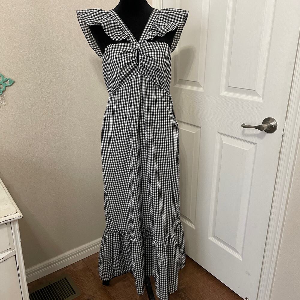 WAYF Black & White Check Maxi Dress with Ruffles